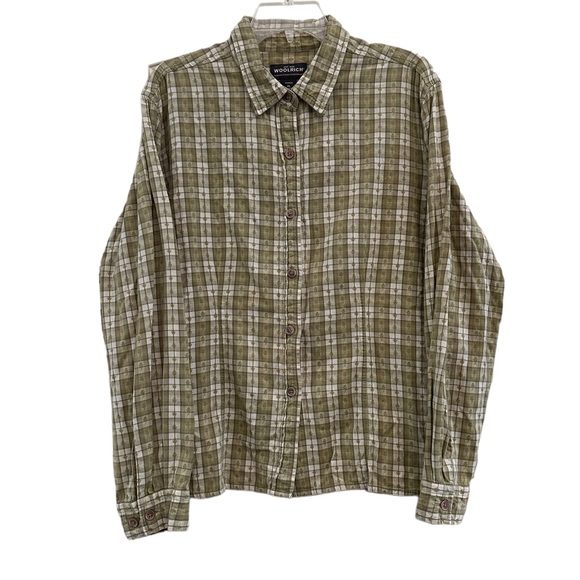 Woolrich Women's Plaid Green and White Long Sleeve Button Up Shirt Size XL - Picture 1 of 6